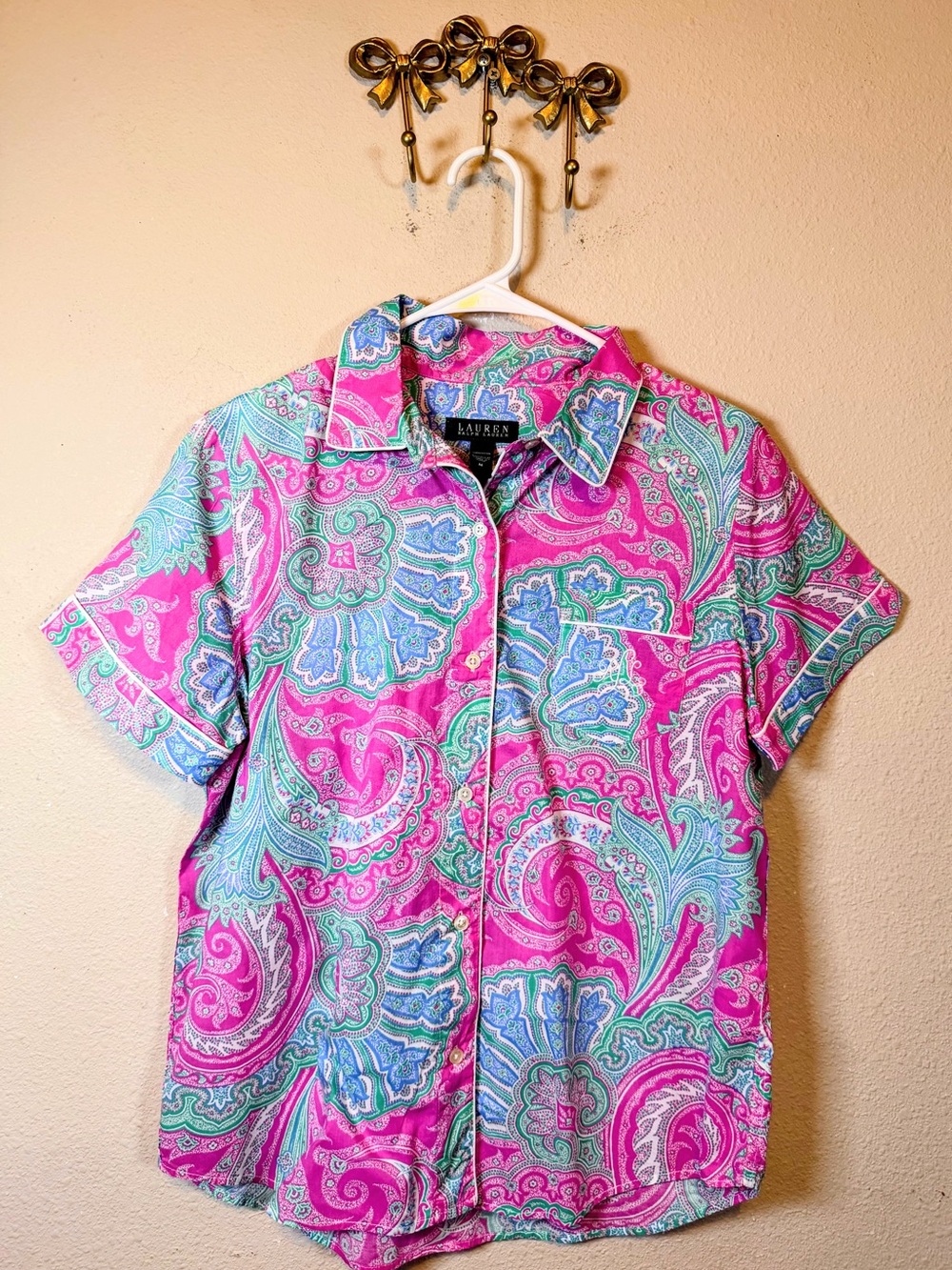 Lauren Ralph Lauren Pink Multi Paisley Short-Sleeve Button Shirt